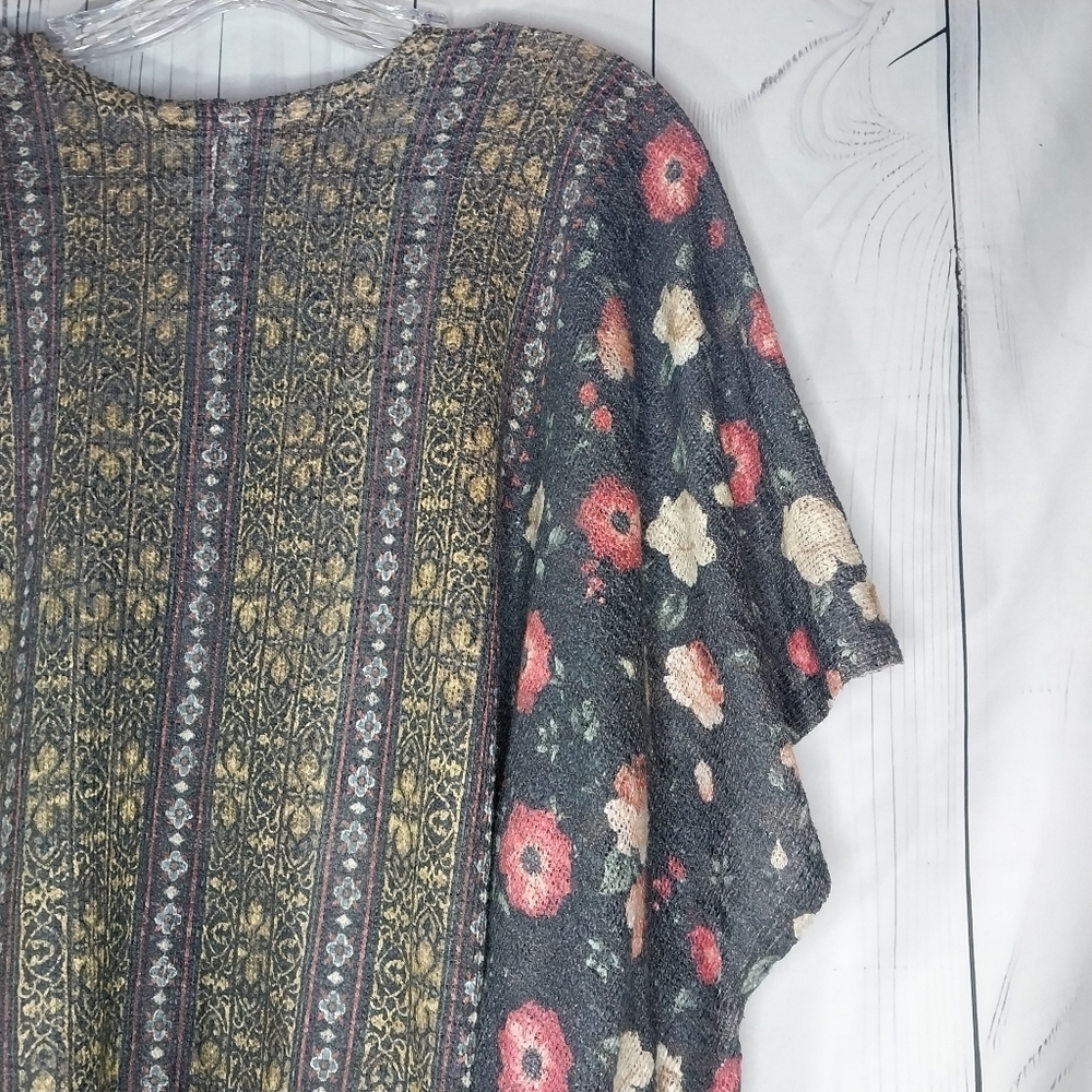Sadie & Love Floral Open Front Short Sleeve Flowy Festival Kimono Boho Cardigan - Picture 8 of 11